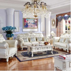 Villa leather sofa luxury simple classical light luxury living room Zen furniture all solid wood fabric sofa combination