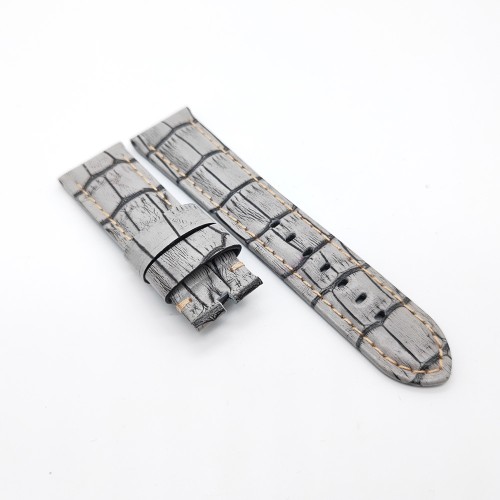 Bamboo Crocodile Pattern Grey Calf Leather Strap  24mm - 22mm for PAM LUNMINOR RADIOMIR