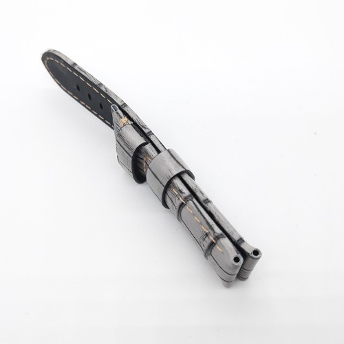 Bamboo Crocodile Pattern Grey Calf Leather Strap  24mm - 22mm for PAM LUNMINOR RADIOMIR