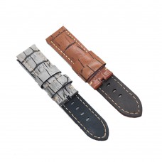 Bamboo Crocodile Pattern Grey Calf Leather Strap  24mm - 22mm for PAM LUNMINOR RADIOMIR