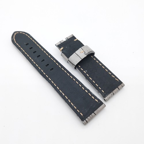 Bamboo Crocodile Pattern Grey Calf Leather Strap  24mm - 22mm for PAM LUNMINOR RADIOMIR
