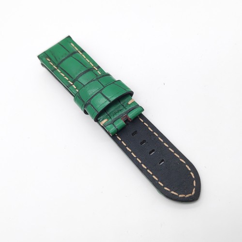 Bamboo Crocodile Pattern Green Calf Leather Strap for PAM LUNMINOR RADIOMIR 24mm - 22mm 125mm - 75mm