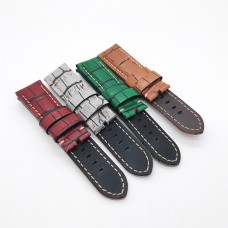 Bamboo Crocodile Pattern Green Calf Leather Strap for PAM LUNMINOR RADIOMIR 24mm - 22mm 125mm - 75mm
