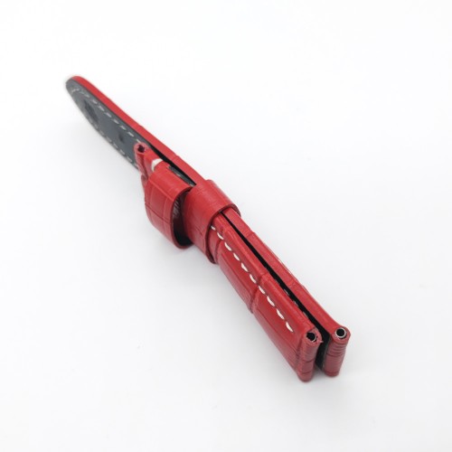 Bamboo Crocodile Pattern Red Calf Leather Strap for PAM LUNMINOR RADIOMIR 24mm - 22mm Wristband