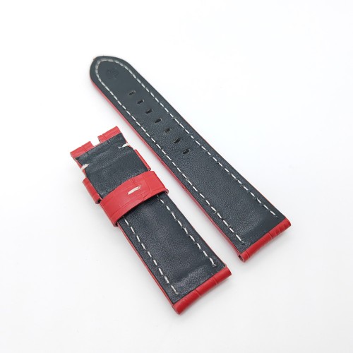 Bamboo Crocodile Pattern Red Calf Leather Strap for PAM LUNMINOR RADIOMIR 24mm - 22mm Wristband