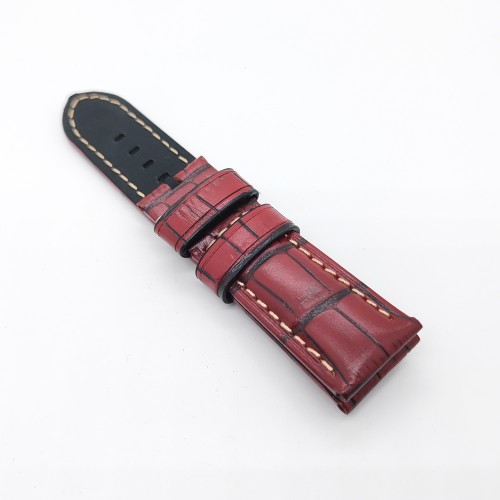 Bamboo Crocodile Rose Red Calf Leather Band Strap for PAM LUNMINOR RADIOMIR Replacement Bracelet  24mm-22mm
