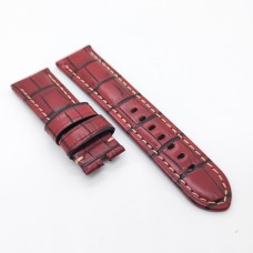 Bamboo Crocodile Rose Red Calf Leather Band Strap for PAM LUNMINOR RADIOMIR Replacement Bracelet  24mm-22mm