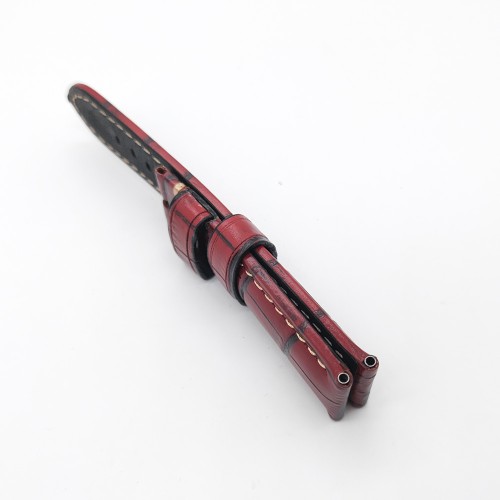 Bamboo Crocodile Rose Red Calf Leather Band Strap for PAM LUNMINOR RADIOMIR Replacement Bracelet  24mm-22mm