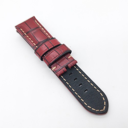 Bamboo Crocodile Rose Red Calf Leather Band Strap for PAM LUNMINOR RADIOMIR Replacement Bracelet  24mm-22mm