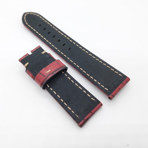 Bamboo Crocodile Rose Red Calf Leather Band Strap for PAM LUNMINOR RADIOMIR Replacement Bracelet  24mm-22mm