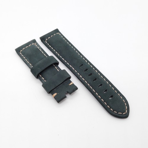 24mm / 22mm Green Calf Leather Folding Deployment Clasp Band Strap For PAM PAM111 Watch