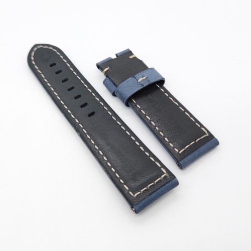 24mm / 22mm Light Blue Frosted Calf Leather Folding Deployment Clasp Strap Or Tang Band for PAM