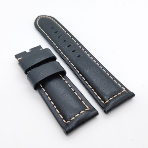 24mm Black Calf Leather Band 22mm Tang Buckle Strap for PAM Wristwatch