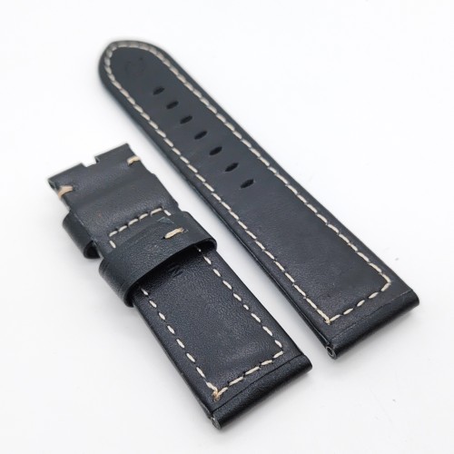 24mm Black Calf Leather Band 22mm Tang Buckle Strap for PAM Wristwatch