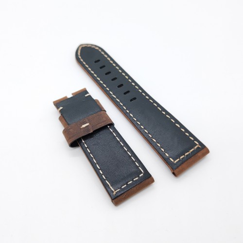 24mm / 22mm Grey Green Calf Leather Folding Deployment Clasp Band Strap For PAM PAM111 Watch