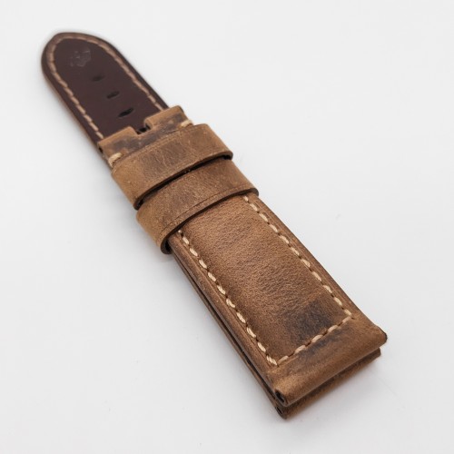 High quality 24mm / 22mm  Brown Waxy Calf Genuine Leather Bracelet PAM Strap Band for Tang buckle