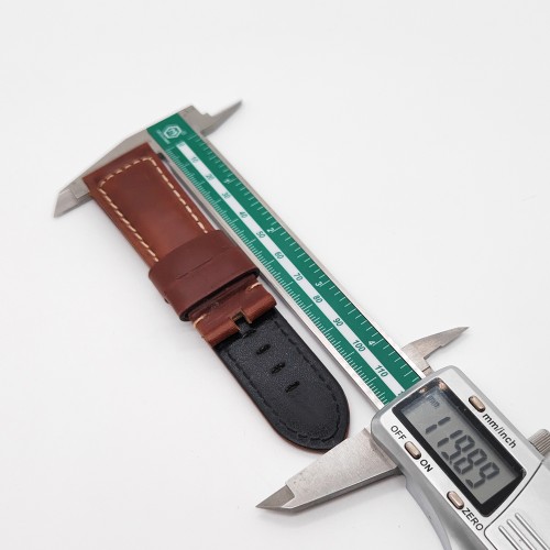 24mm / 22mm Brow Waxy Calf Leather Strap Watch Band For 22mm Folding PAM Clasp Watch