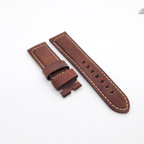 Brown Red Waxy Crack Calf Leather Strap 125mm / 75mm  for PAM RADIOMIR LUMINOR Watch