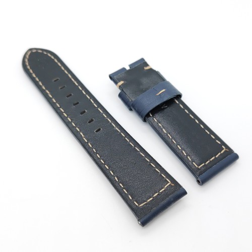 24mm / 22mm Dark Blue Waxy Calf Leather Wirst Band Strap for PAM RADIOMIR LUMINOR Watch