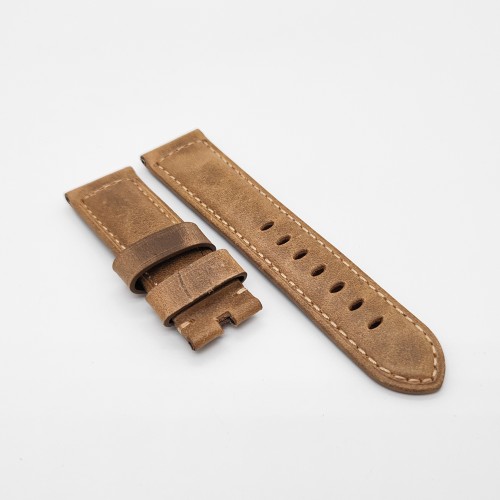 24mm / 22mm Brown Calf Leather Strap Watch Band for PAM RADIOMIR LUMINOR