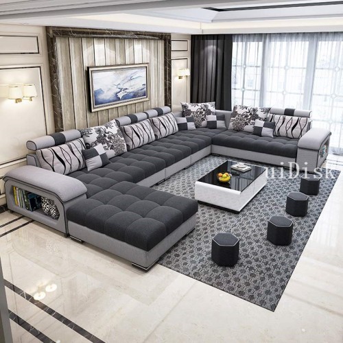 Nordic cloth sofa living room combination simple modern technology cloth three person leather sofa furniture
