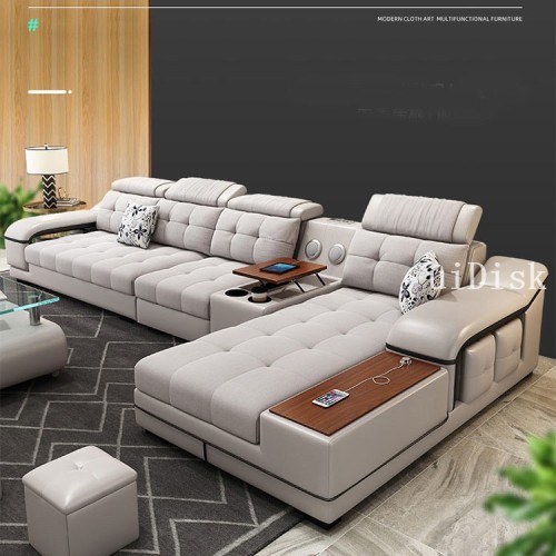 Nordic cloth sofa living room combination simple modern technology cloth three person leather sofa furniture