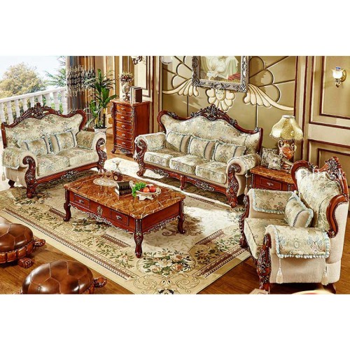 Custom made fabric sofa living room decorated with carved luxury sofa